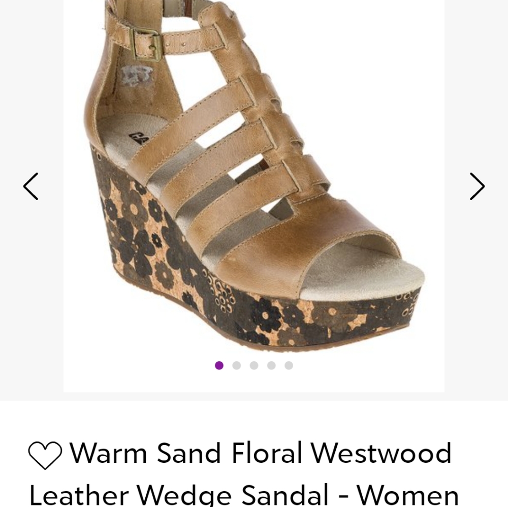 Cute brown floral cork wedge sandals CAT brand s z 7.5 used good condition.